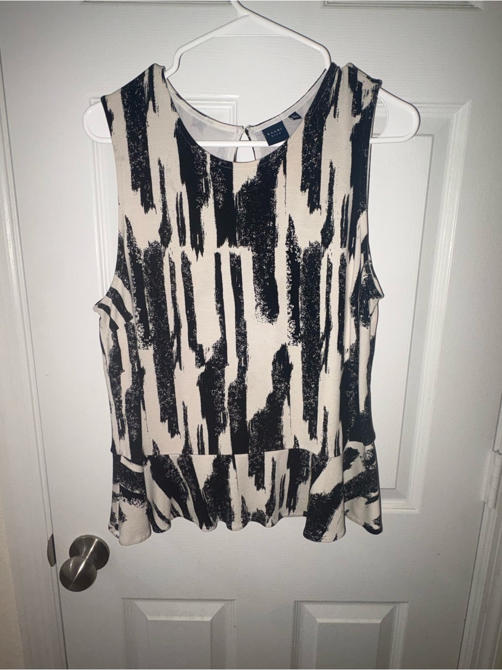 Kaari Blue Black & Cream Abstract Peplum Camisole